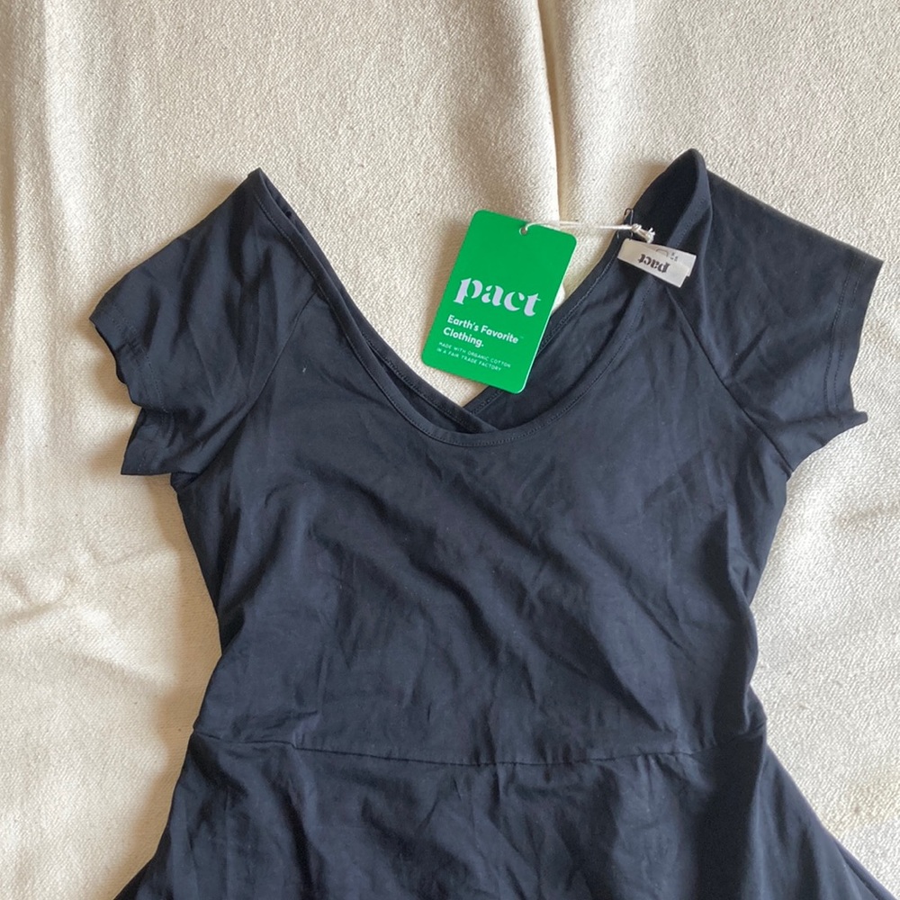 Brand New Pact Black Fit and Flare Crossback Mini Dress, M